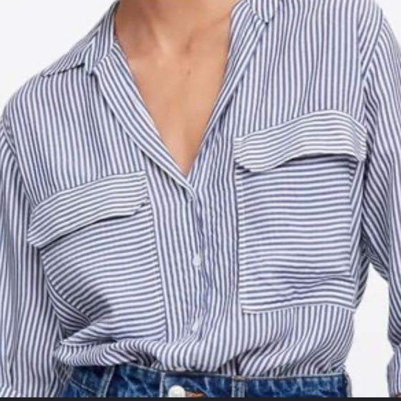 Zara Striped Button Front Shirt - Picture 3 of 9